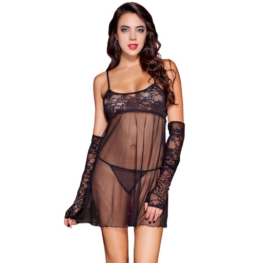 [BD-11128-BK] Short Length Baby Doll Dress BD-11128