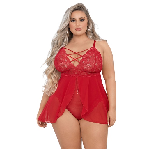 [BD-19010-RD] Crisscross Baby Doll Dress BD-19010