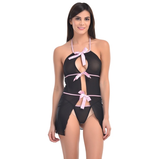 [BD-13085-BK] Front Open Baby Doll Dress BD-13085