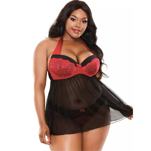 [BD-19023-BK] Halter Neck Baby Doll Dress BD-19023
