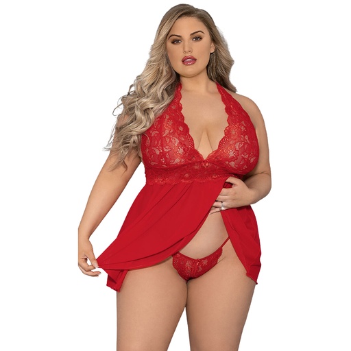[BD-19038-RD] Halter Neck Baby Doll Dress BD-19038