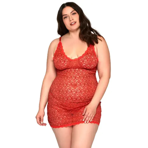 [CH-89010-RD] Deep Neck Chemise CH-89010