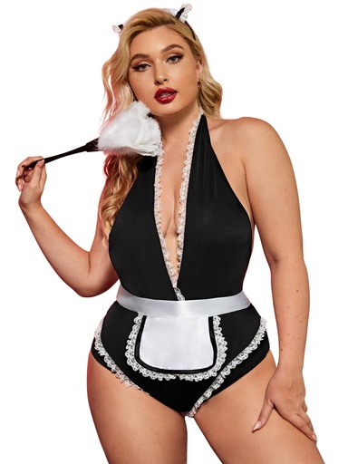 [EC-00334-Bk-WH] Maid Erotic Costume EC-00334