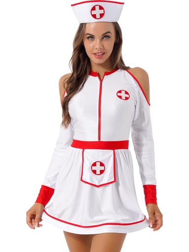 [EC-00532-WH-RD] Nurse Erotic Costume EC-00532