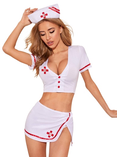 [EC-00516-WH-RD] Nurse Erotic Costume EC-00516