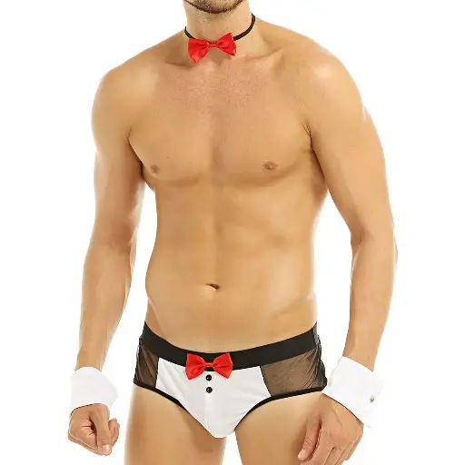 [ML-07900-BK-WH] Men's Costume Lingerie ML-07900