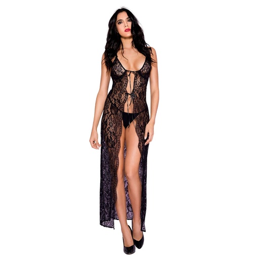 [NG-36267-BK] Front Open Nightgown NG-36267