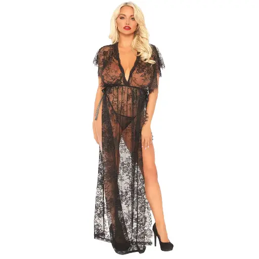 [NG-30103-BK] Side Open Nightgown NG-30103