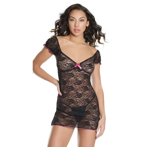 [CH-80015-BK] Key Hole Chemise CH-80015