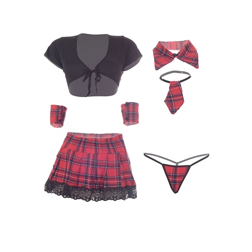 [EC-00592-BK-RD] School Girl Erotic Costume EC-00592