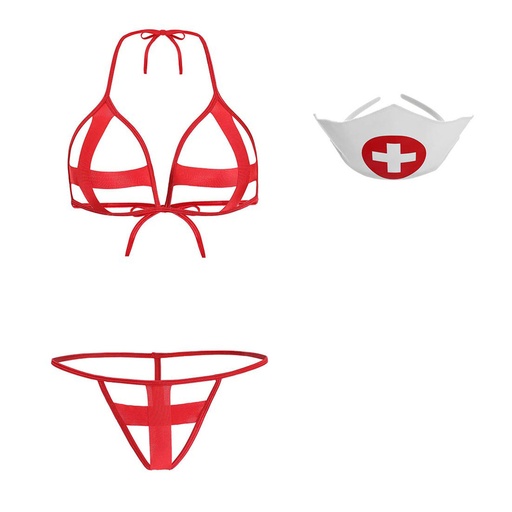 [EC-00305-WH-RD] Nurse Erotic Costume EC-00305